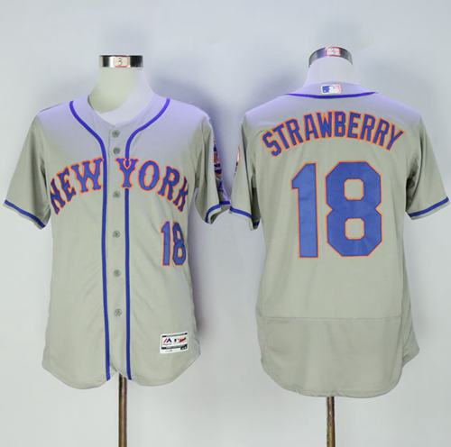 Mets #18 Darryl Strawberry Grey Flexbase Authentic Collection Stitched MLB Jersey - Click Image to Close